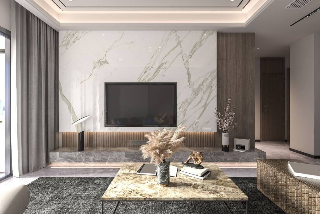 Marble living room feature wall