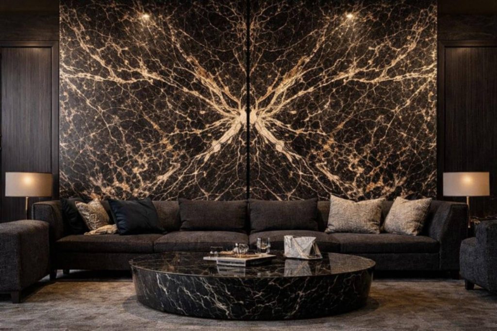 Bookmatched Marble Feature Wall