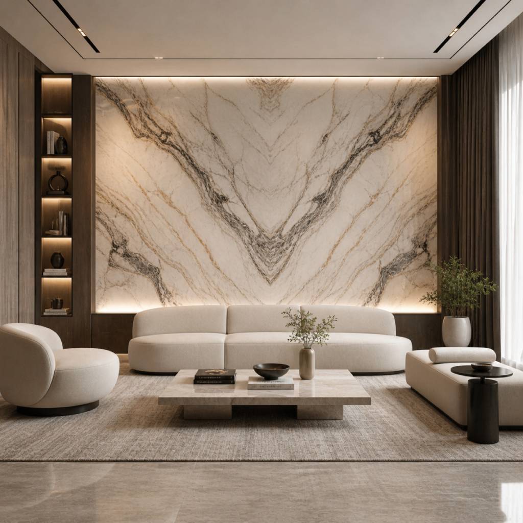 Book-Matched Marble Feature Wall