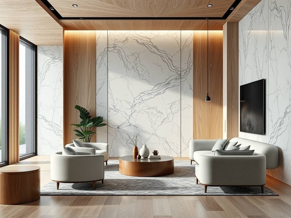 marble and wood Combination Wall