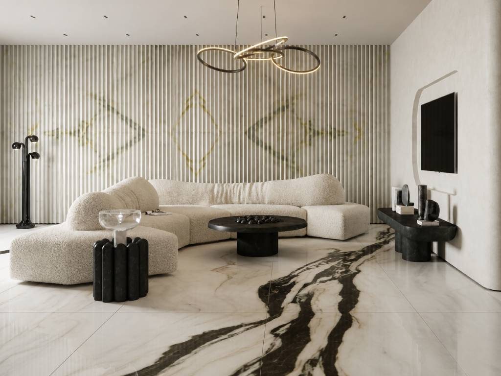 Fluted marble wall design