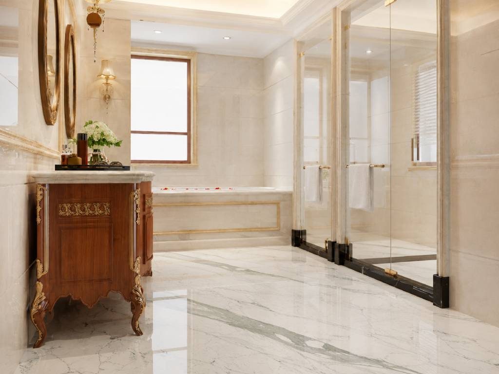 Statuario marble bathroom design