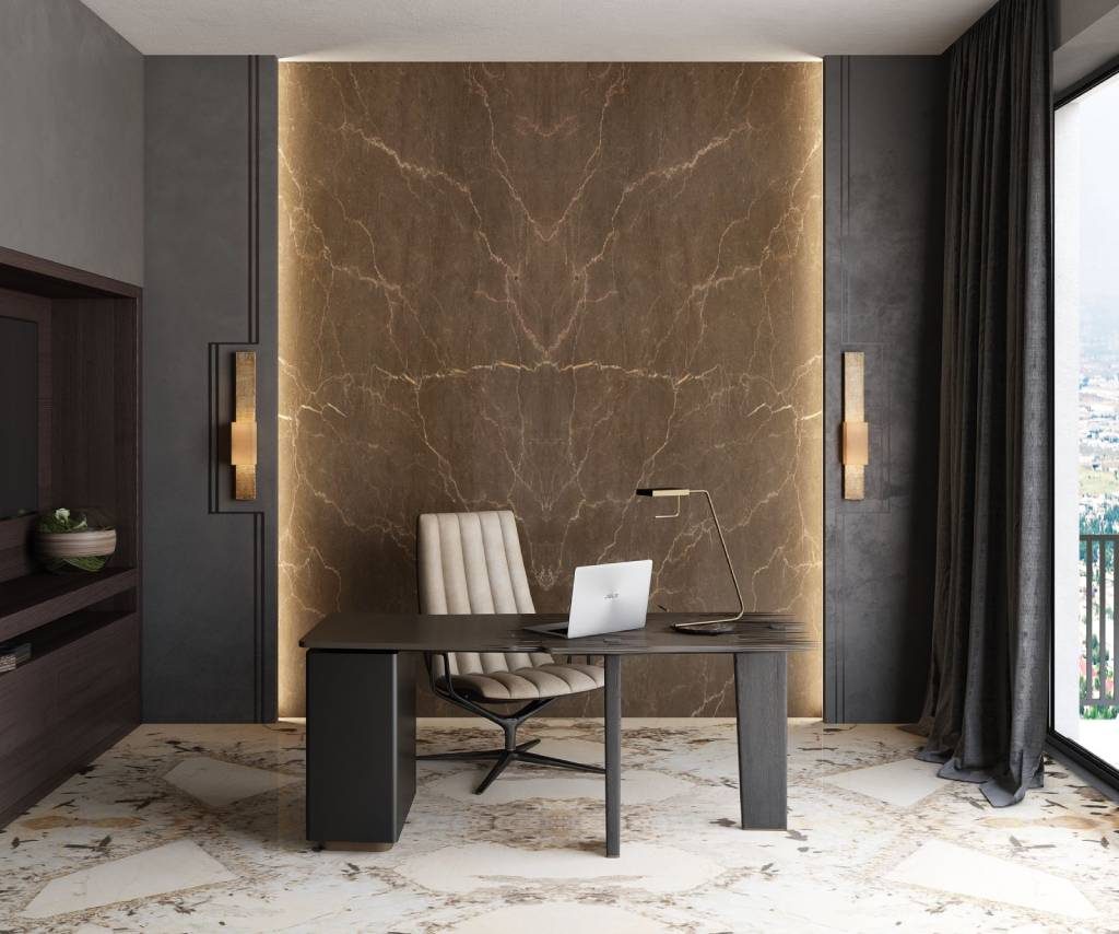 bookmatched marble walls
