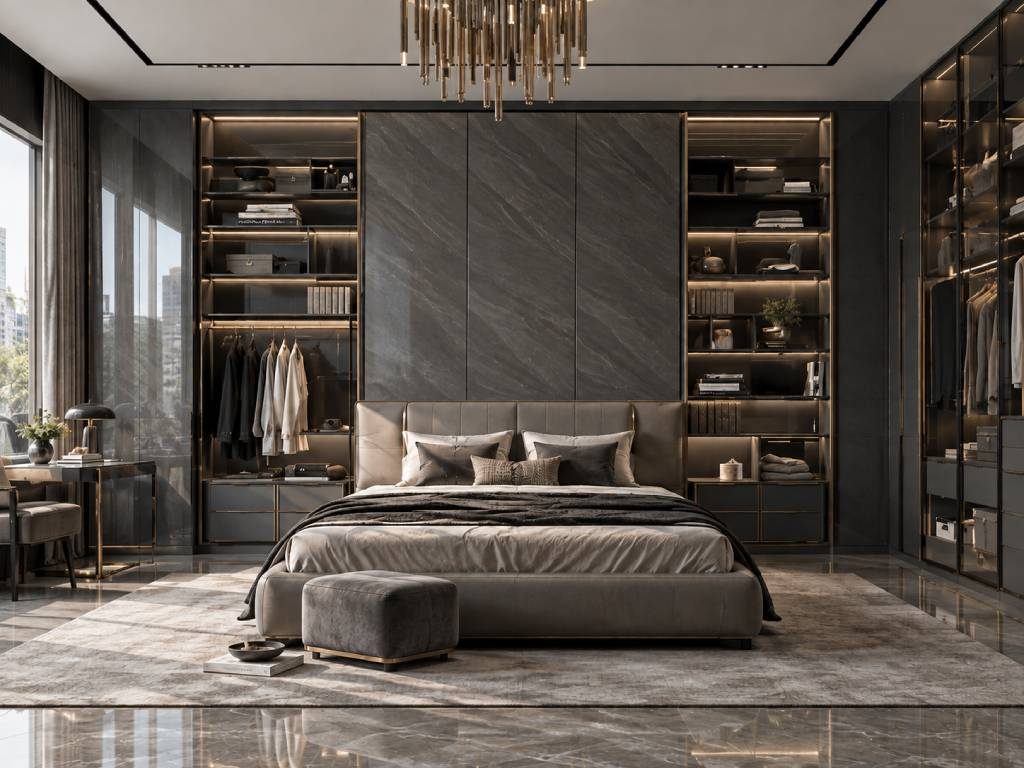Minimalist Bedrooms Marble Wardrobe Design