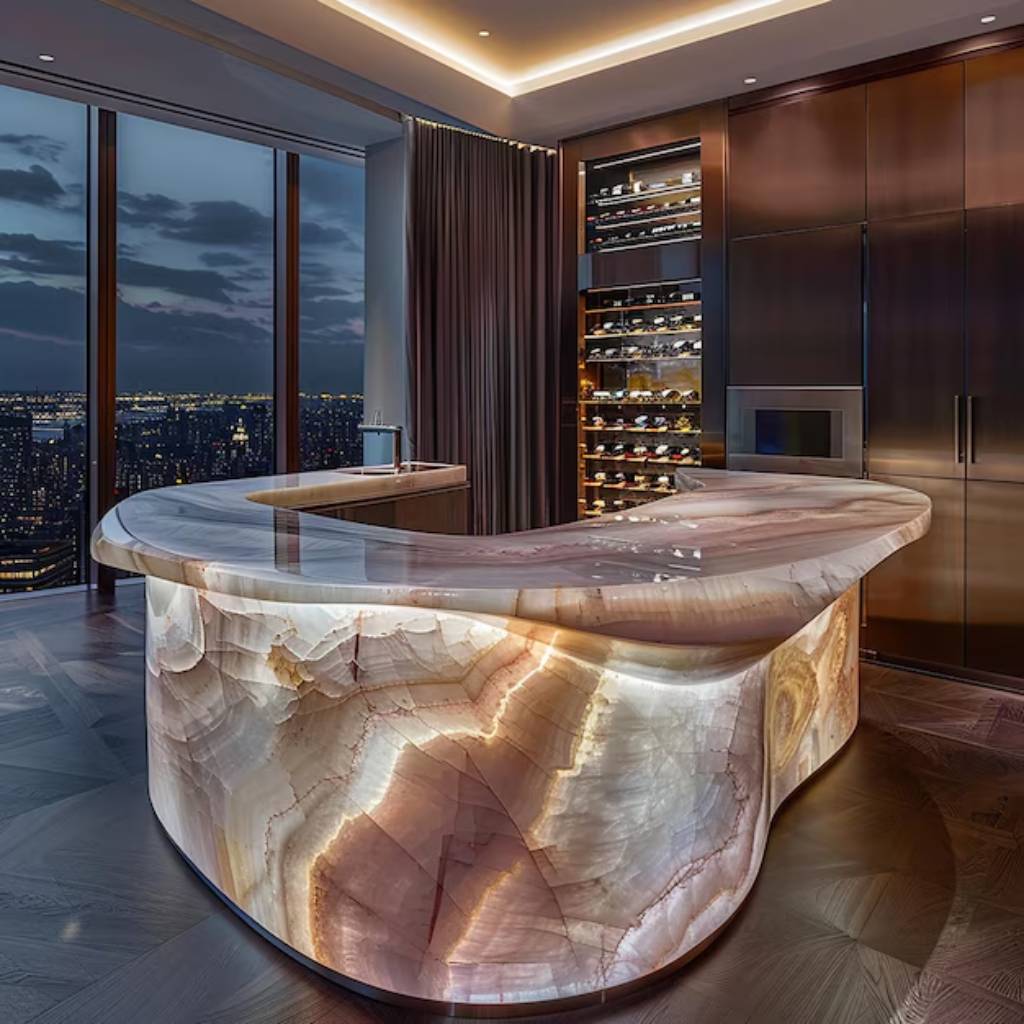 Backlit Onyx Inserts Marble Dining Design
