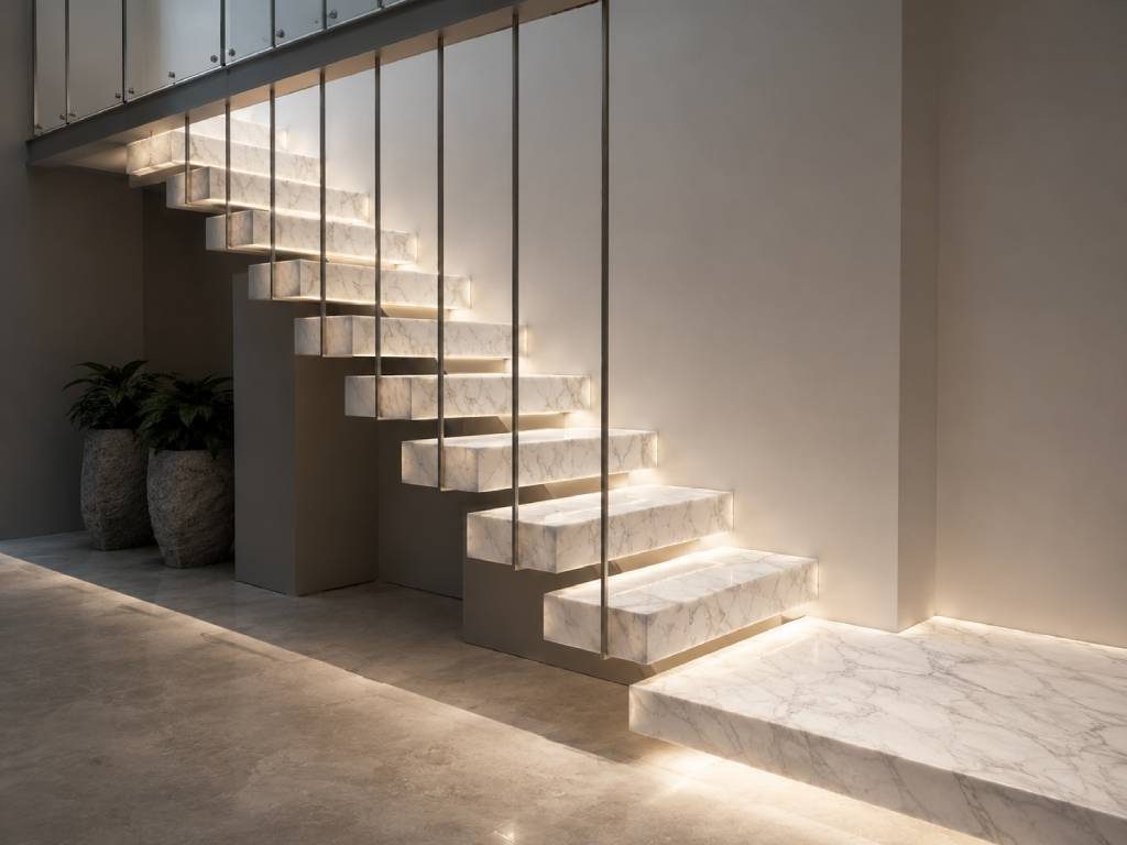 Floating Marble Staircase Design