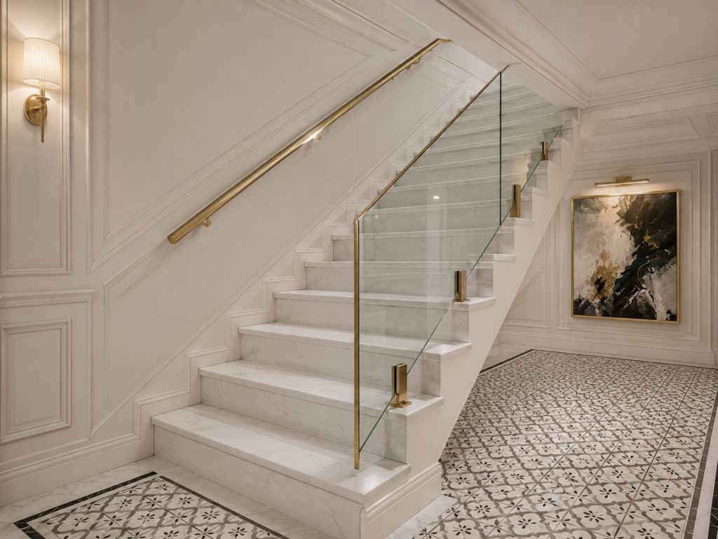 Glass Railing Marble Stairs