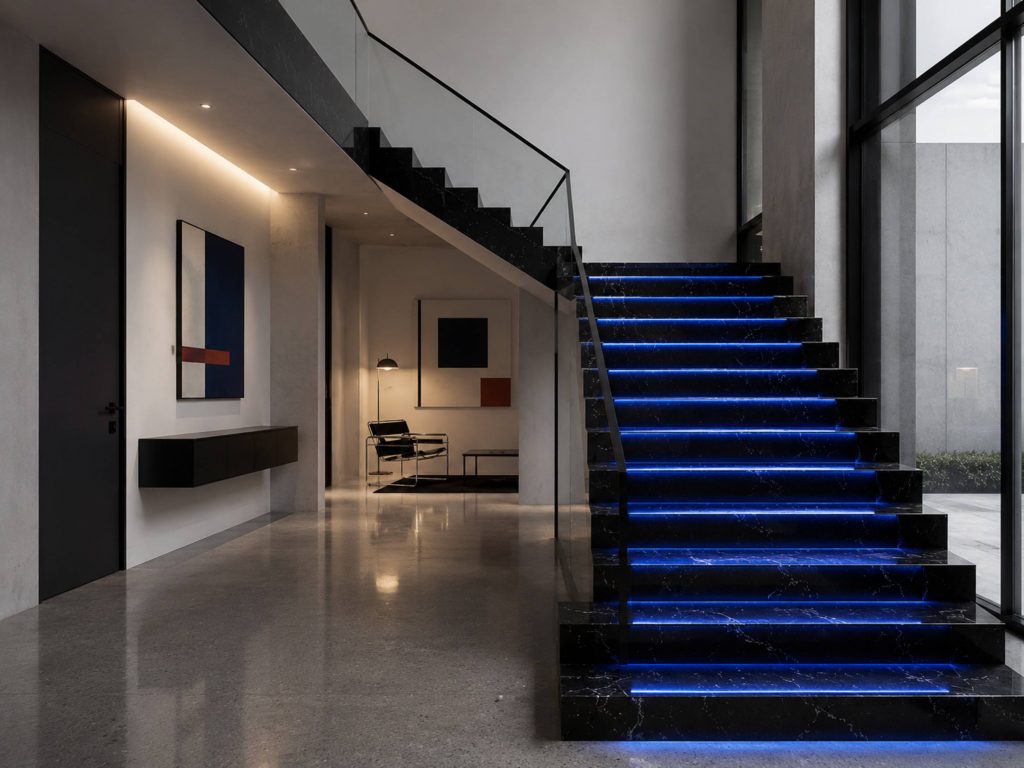 LED Lit Marble Stairs