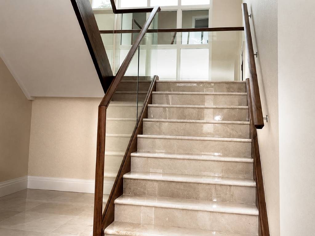 Wooden Railing Marble Stairs