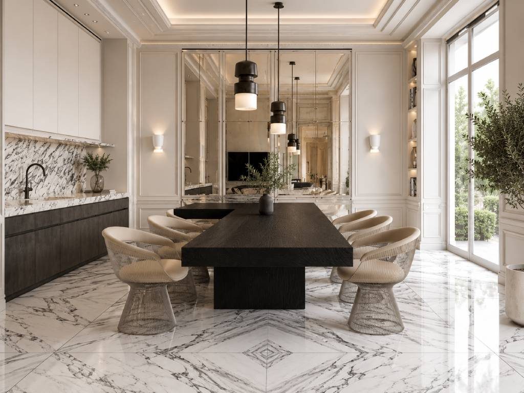 Book-Matched Italian Marble Flooring Design
