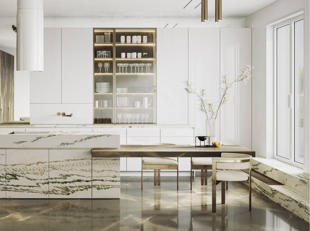 Classic White Marble Kitchen Design