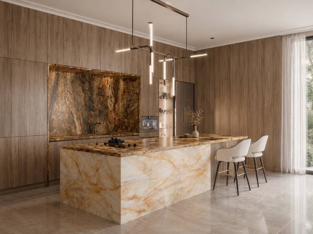 Beige & Cream Marble Kitchen Design