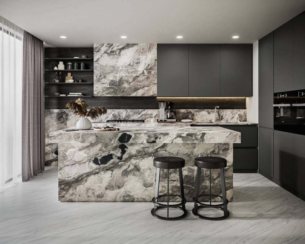 Full Marble Kitchen Design
