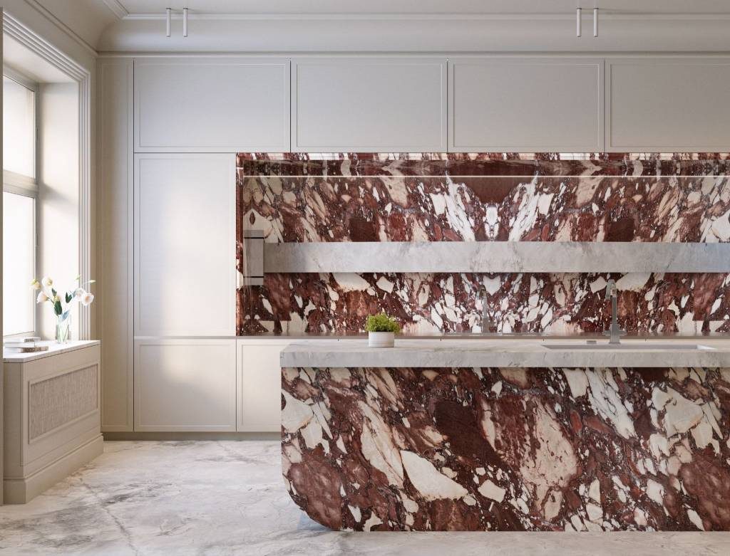 Two-Tone Marble Kitchen Design Ideas