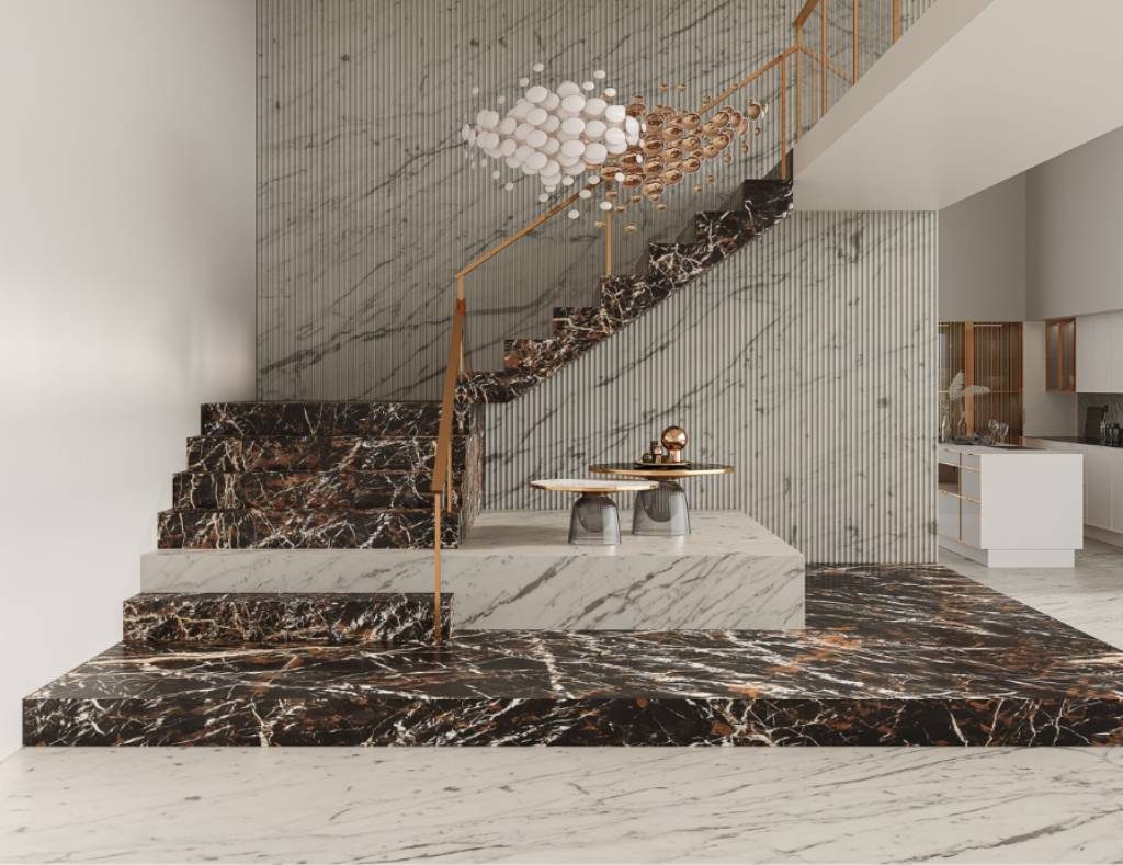 Vein match marble application on stairway