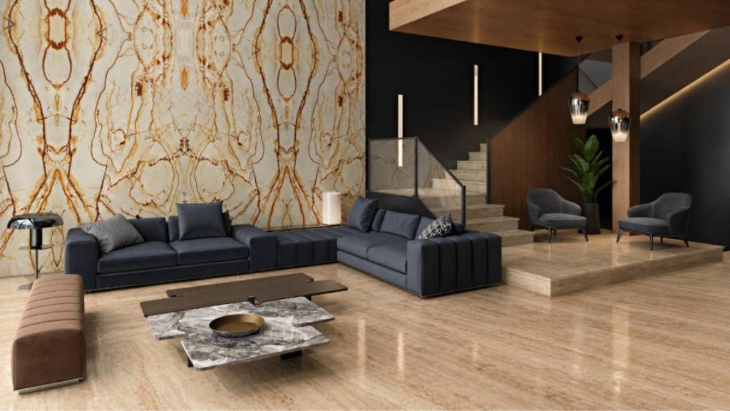 Luxury Silver Travertine Living Room
